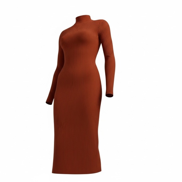 Elegant Rust Long Sleeve Dress - Picture 2 of 8